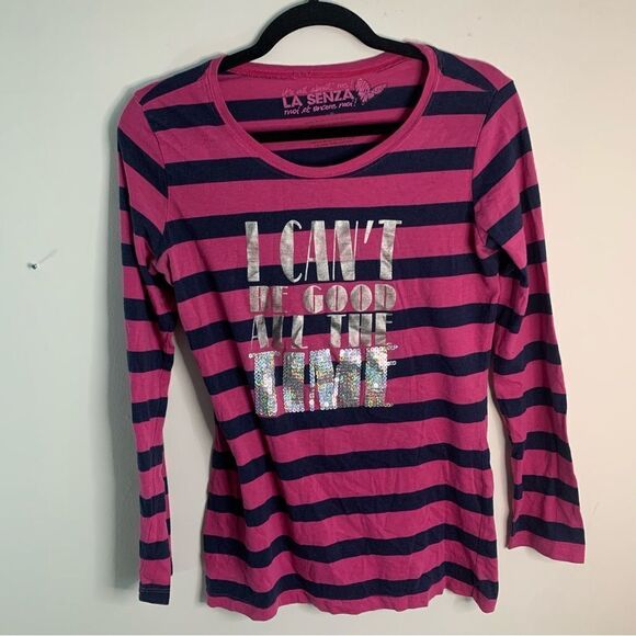 La Senza Vintage Y2K Sequin Pyjama Top Pink and Black Stripe Size Small - Picture 1 of 7